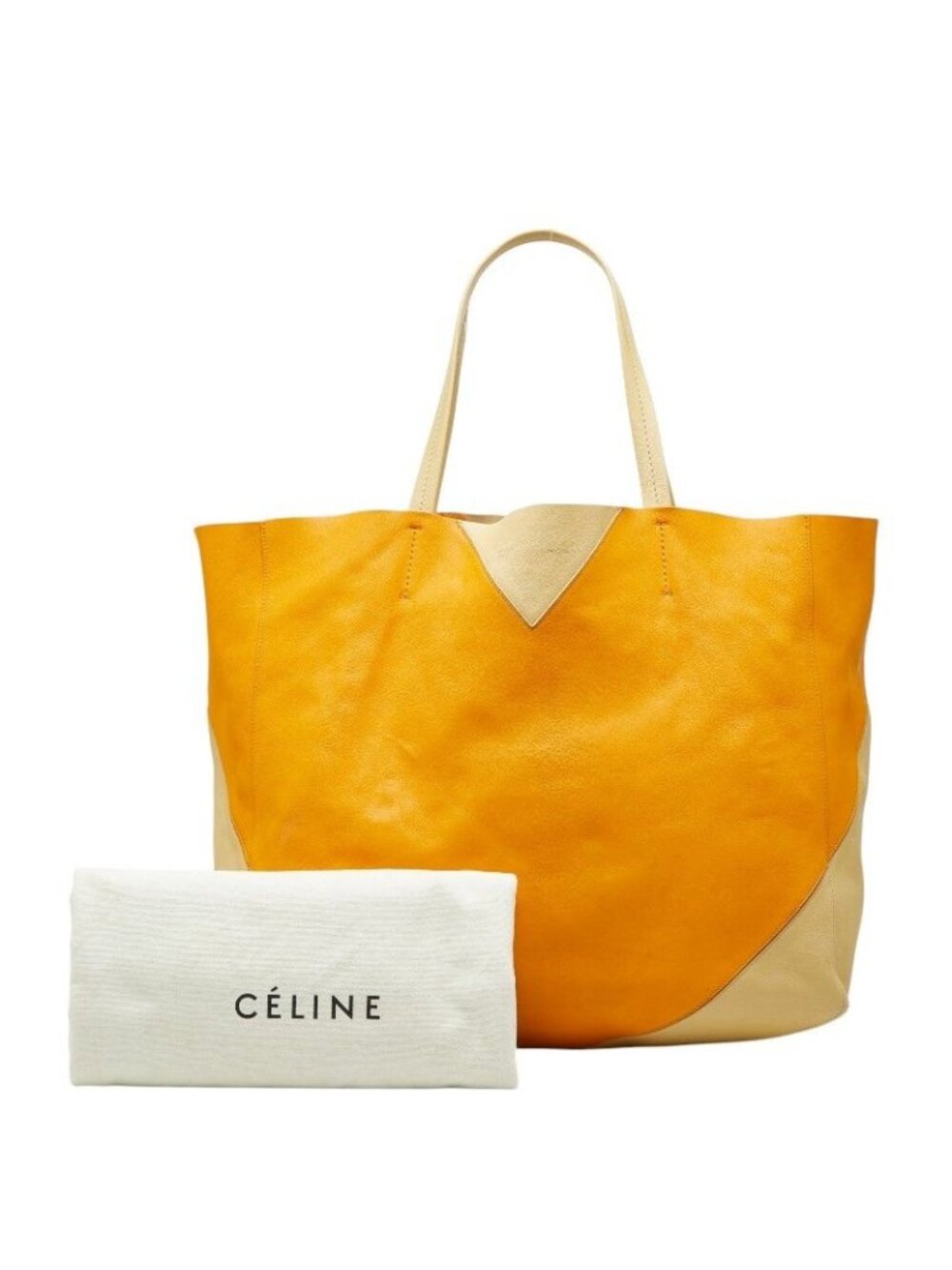 Celine Horizontal Cabas Shoulder Bag Tote Yellow Beige Leather - Picture 10 of 10